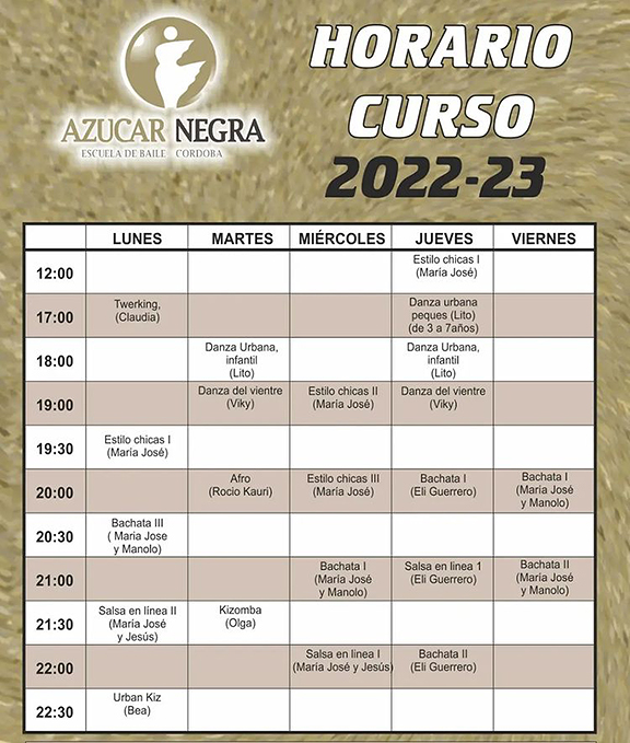 Imagen horario de clases AZ 2022-23